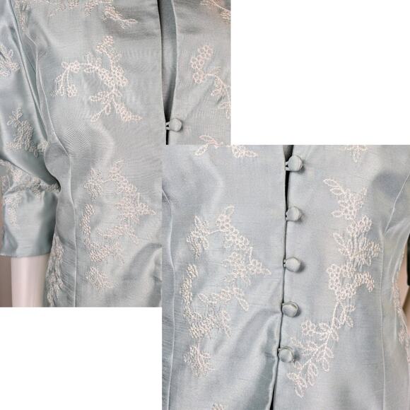 Jessica Howard Ice Blue 2Pc Maxi Asian Styled Embroidered Dress Size 12 Petite - Picture 6 of 11